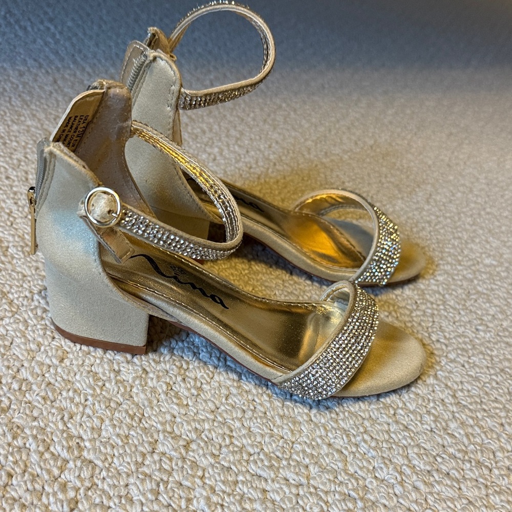 Nina Gold Elegant Heels with Rhinestone Embellishments